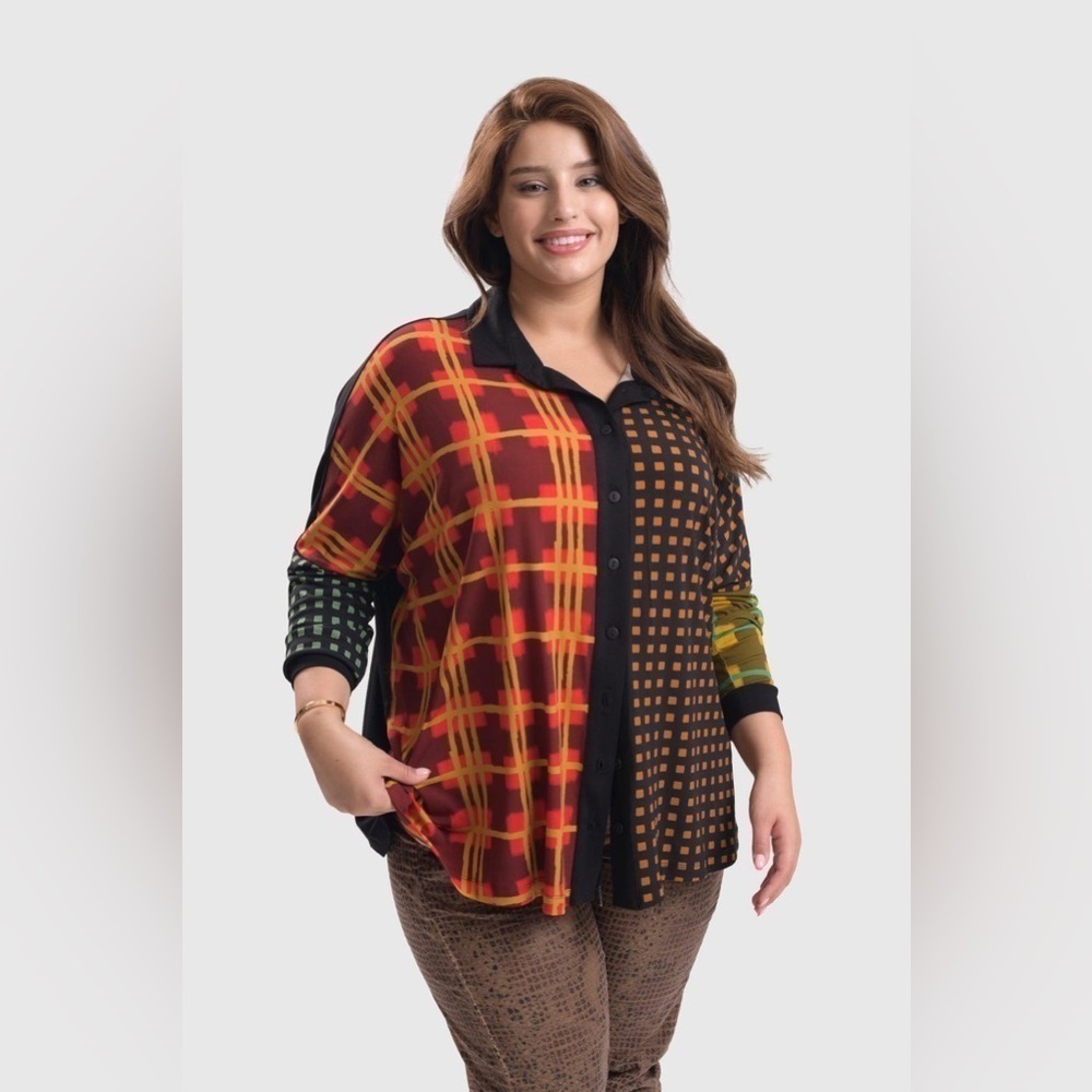 Alembika Multi Check Long Sleeve Button Up Blouse Sz Small NWOT - Picture 5 of 16